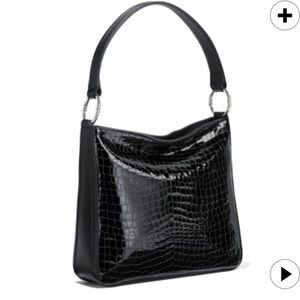 Brighton Cher Black Leather Croc shoulder Bag